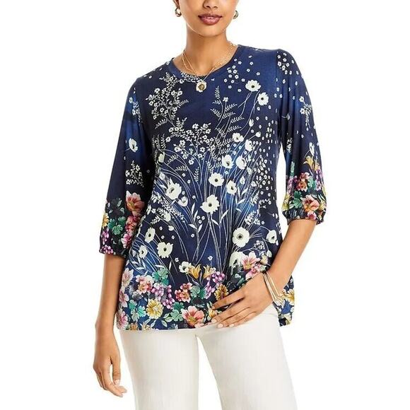 Johnny Was The Janie Favorite Floral Puff Sleeve Top Boho Chic Colorful JWLA